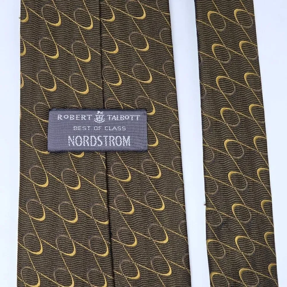 ROBERT TALBOTT BEST OF CLASS SILK TIE BROWN GOLD WAVE WEAVE SATIN 4